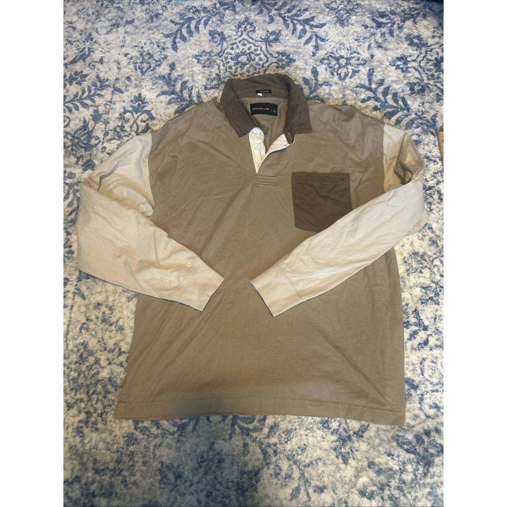 Abercrombie & Fitch Rugby Long Sleeve Shirt Oversized Men's Large Brown Preppy
